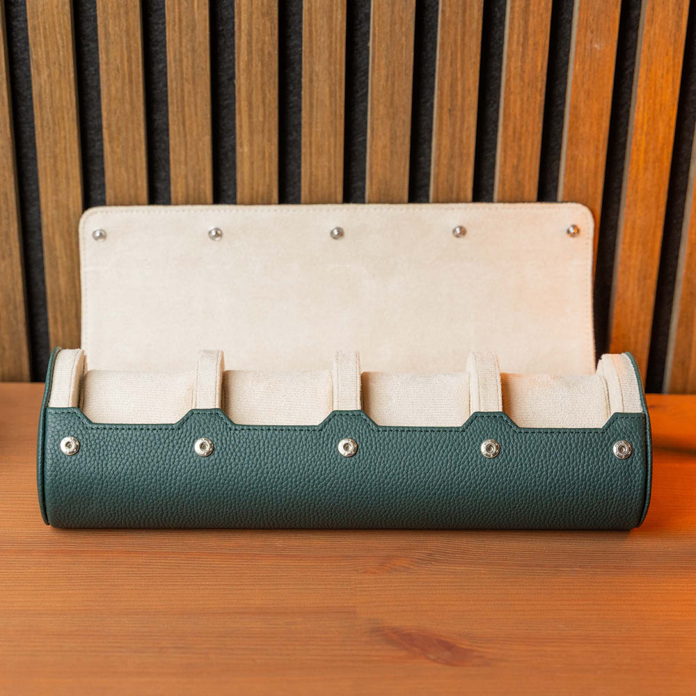 Personalisierte Reise-Uhrenrolle, extra groß – dunkelgrünes Litschi