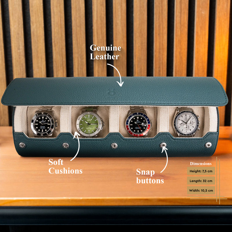 Information about the Dark Green Litchi Watch Roll for 4 watches 