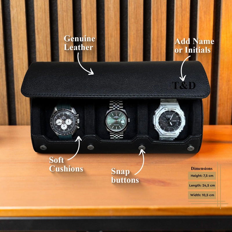 Information about the large watch roll in black for 3 watches