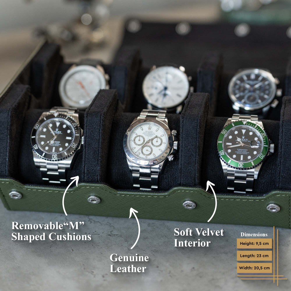 Sechseckige, waldgrüne Uhrenbox mit 6 Fächern