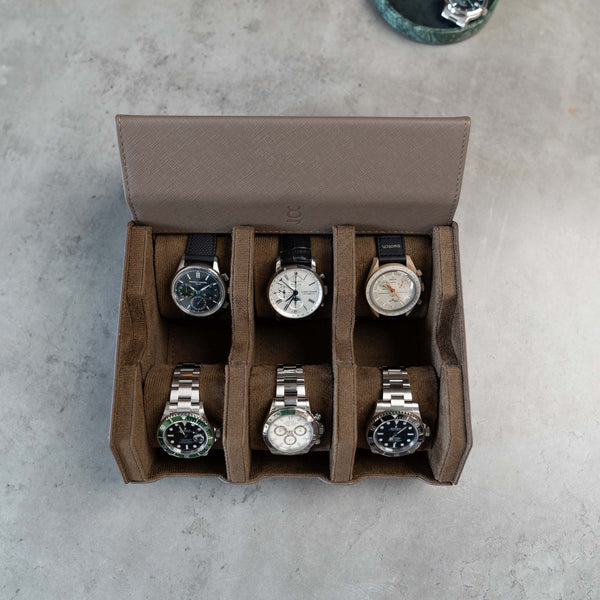 Hexagon 6 Slot Watch Box Light Brown