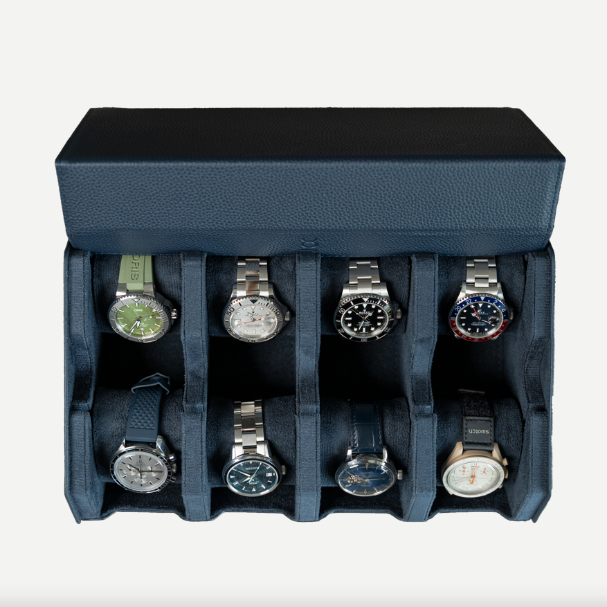 Hexagon Navy Blue 8 Slot Watch Box