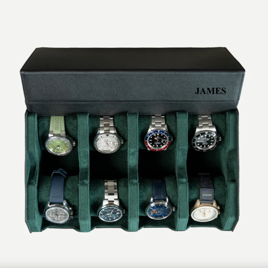 Personalized Hexagon Black Green 8 Slot Watch Box