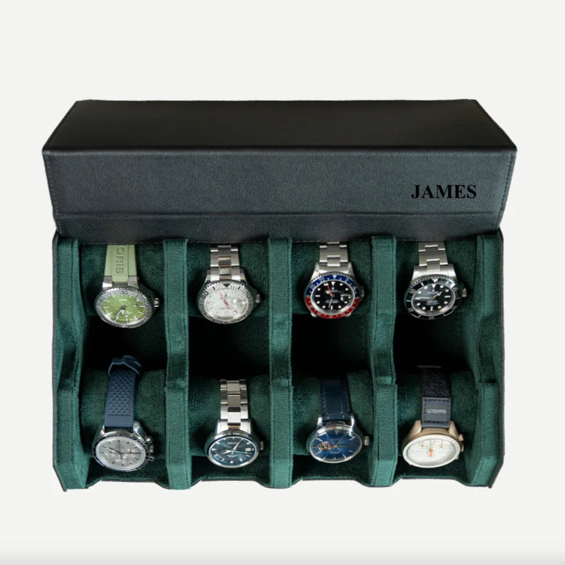 Personalized Hexagon Black Green 8 Slot Watch Box