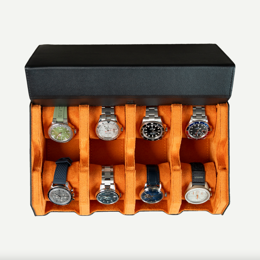 Hexagon Uhrenbox 8 Slot - Schwarz Orange