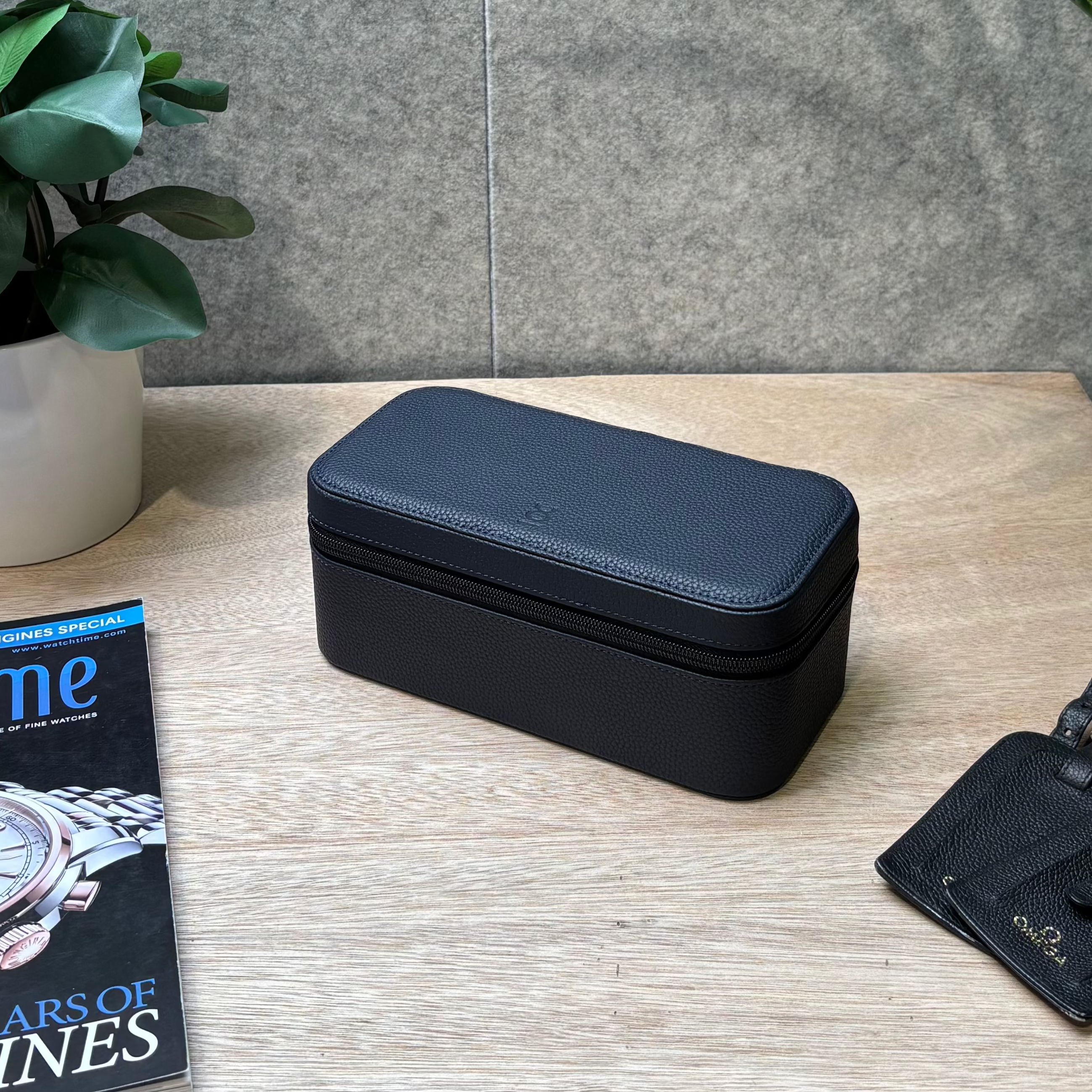 Square Watch Box 3 Slot - dunkelgrüner Litchi