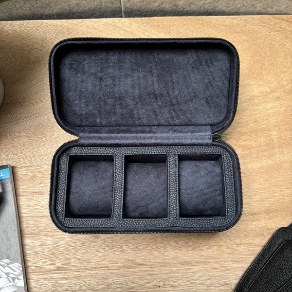 Square Watch Box 3 Slot - dunkelgrüner Litchi