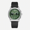 A LERIN wristwatch with a green dial, silver-tone stainless steel case, and a textured black rubber strap, shown against a light gray background.