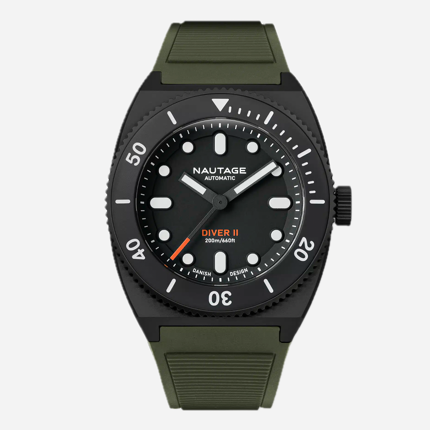 Nautage watch with green strap on a white background