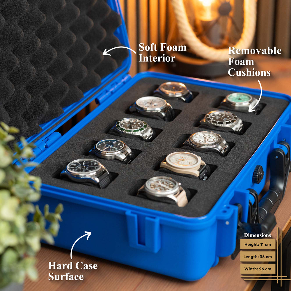 Ozeanblaue Uhrenbox mit 10 Fächern