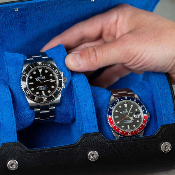 Two slot watch roll in black blue