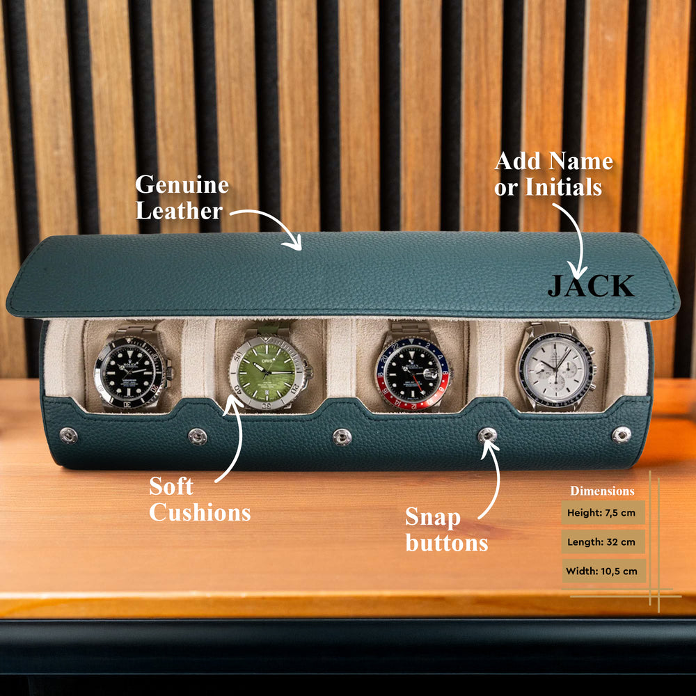 Personalisierte Reise-Uhrenrolle, extra groß – dunkelgrünes Litschi