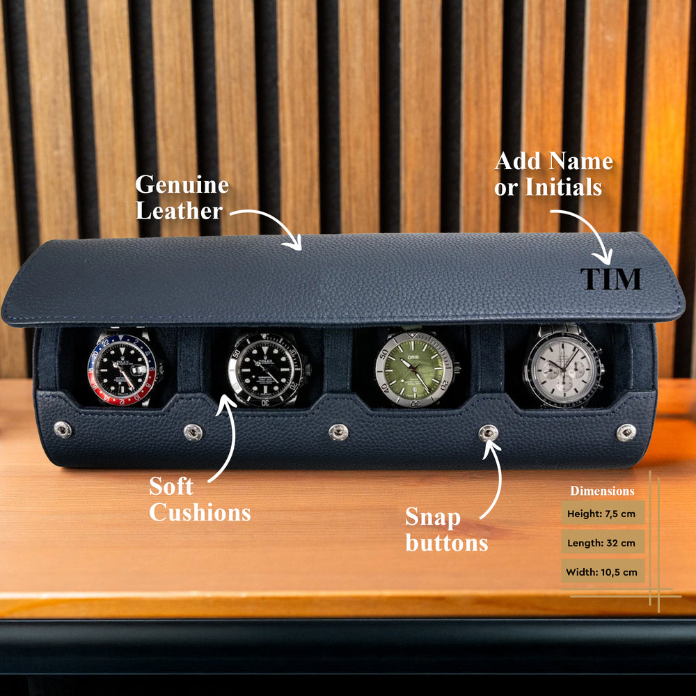 Personalisierte Reise-Uhrenrolle, extra groß – Marineblau