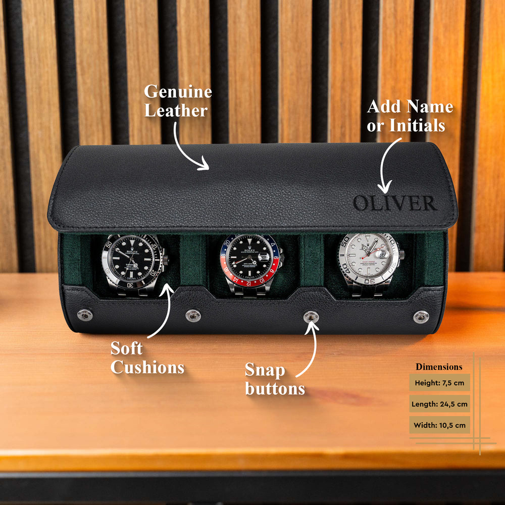 Personalized Watch Roll Large - Black Green