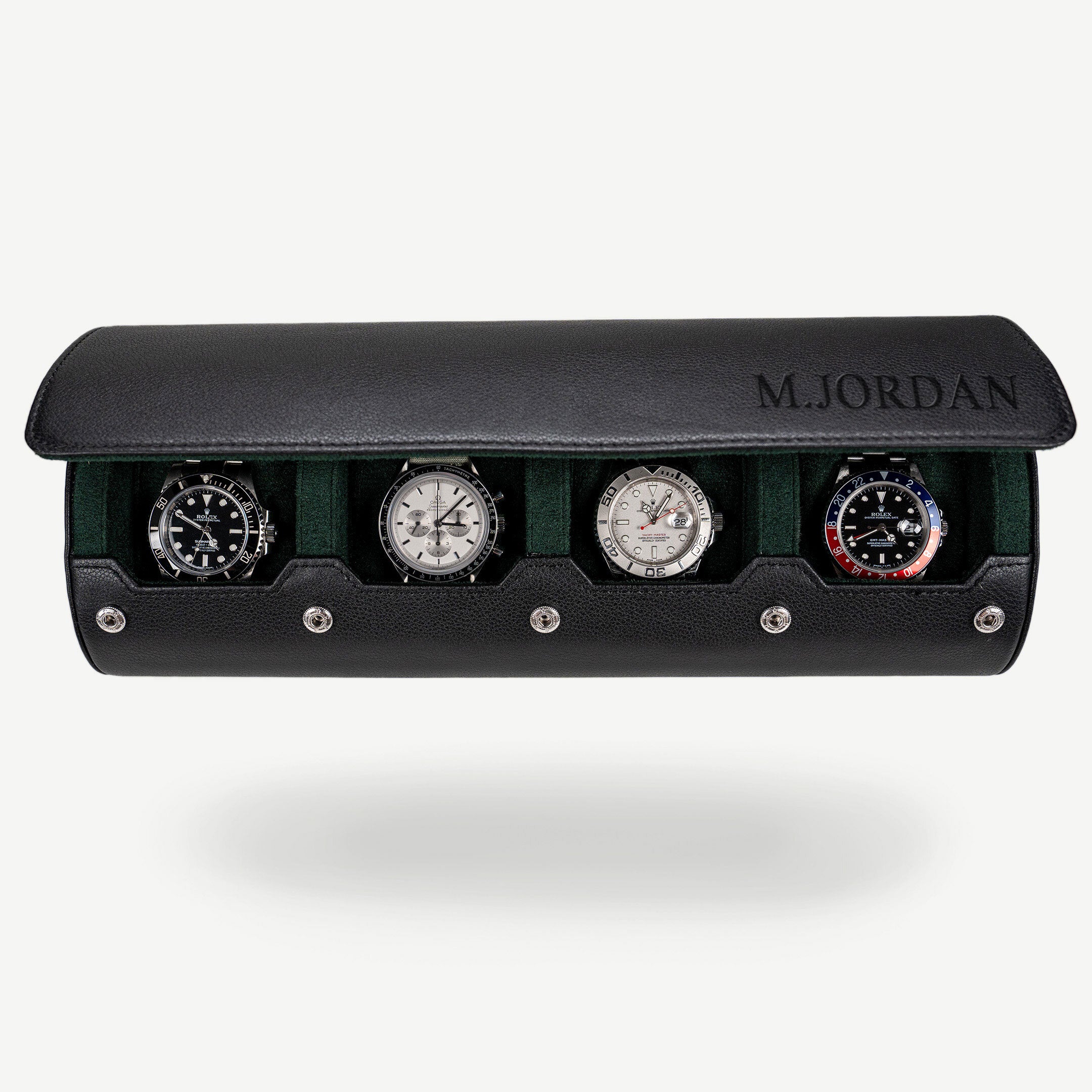 Personalized Black Green 4 slot watch roll 
