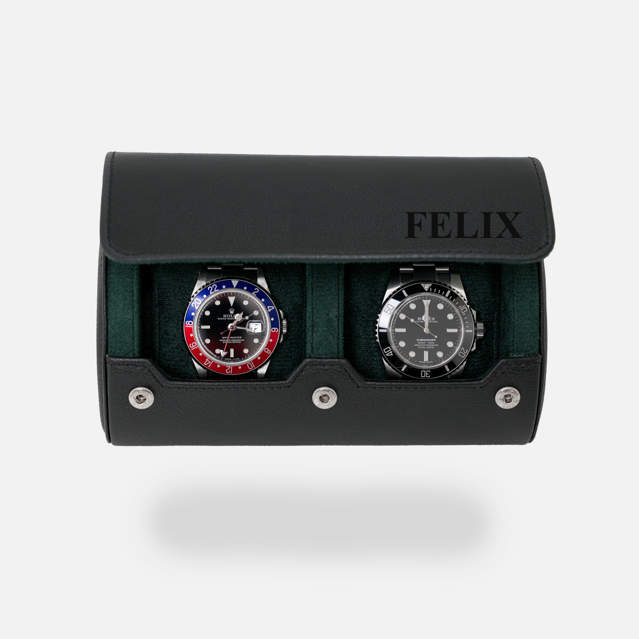 Personalized Watch Roll For 2 Watches Black Green