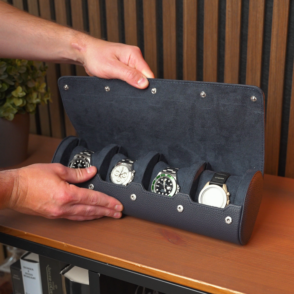 Personalisierte Reise-Uhrenrolle, extra groß – Marineblau