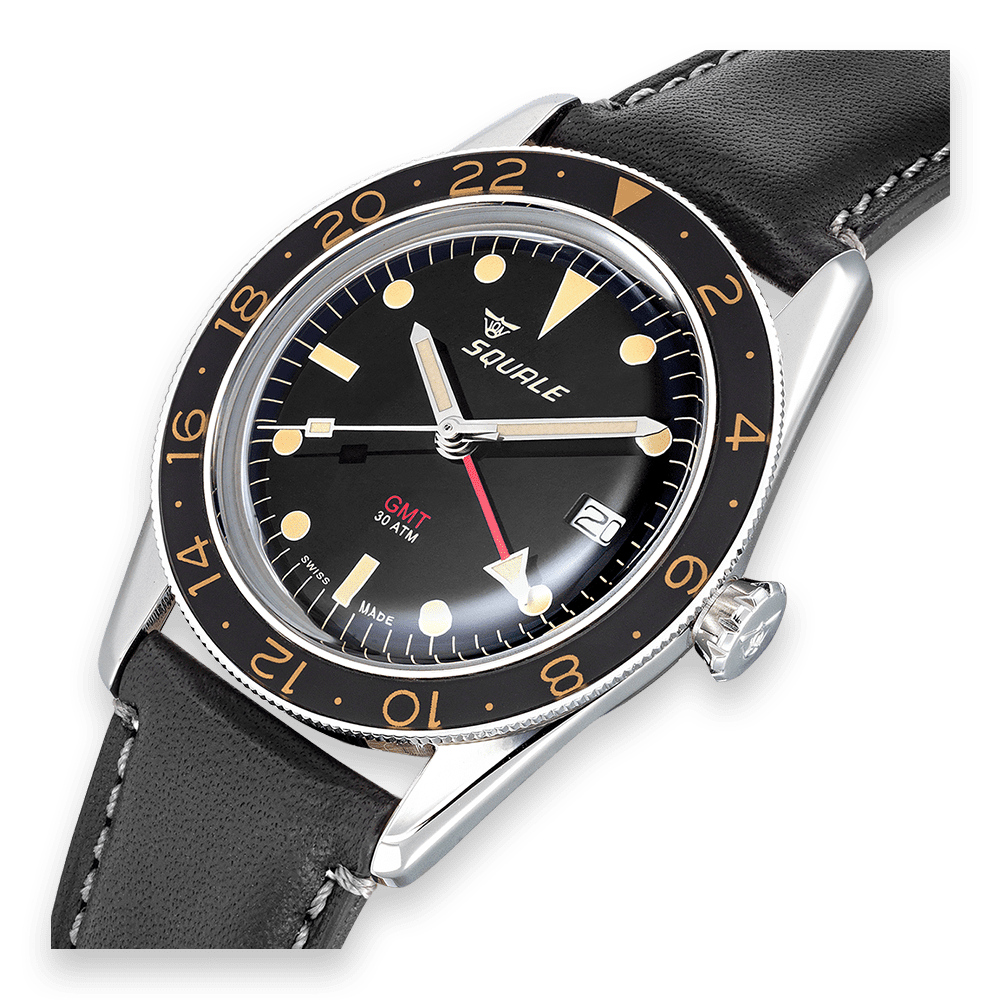 Squale Sub-39 GMT Vintage Black Leather