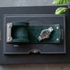Open single watch roll in black green