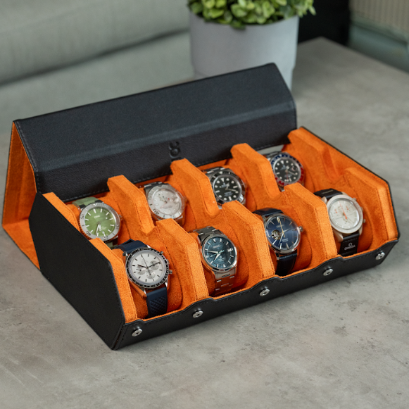Hexagon Uhrenbox 8 Slot - Schwarz Orange