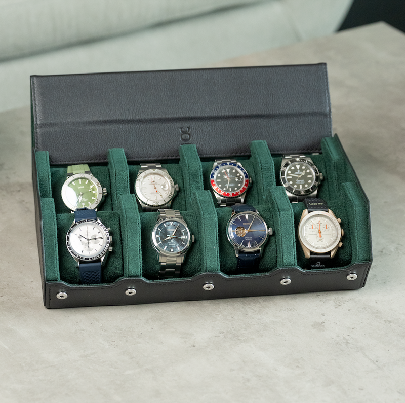 Hexagon Black Green 8 Slot Watch Box