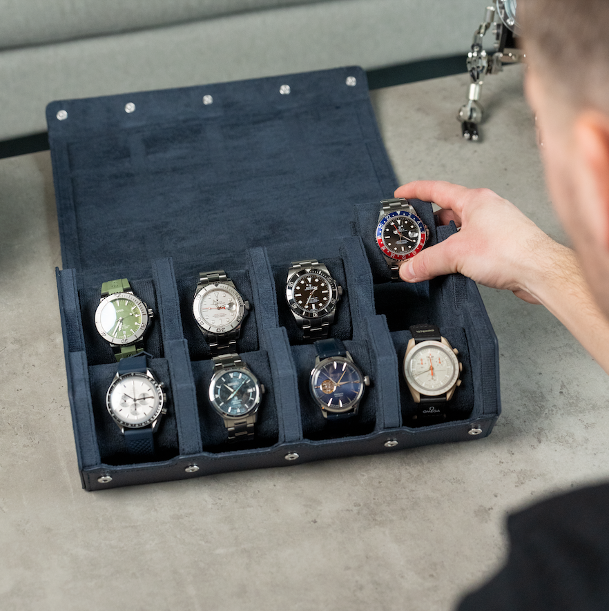 Hexagon Navy Blue 8 Slot Watch Box