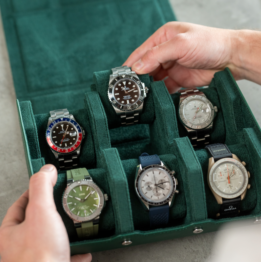 Hexagon Green Saffiano 6 Slot Watch Box