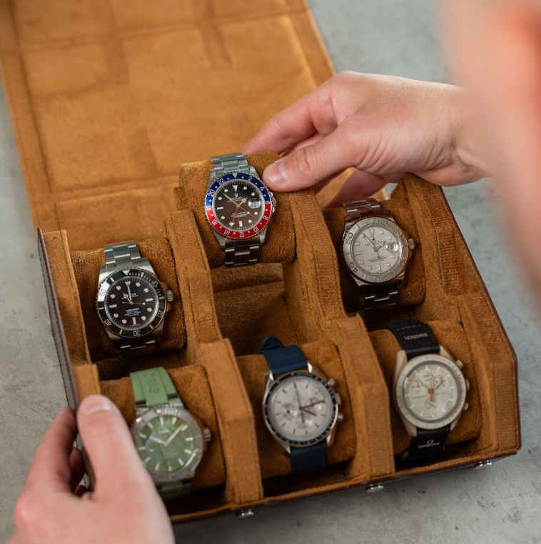 Hexagon Coffee Brown 6 Slot Watch Box