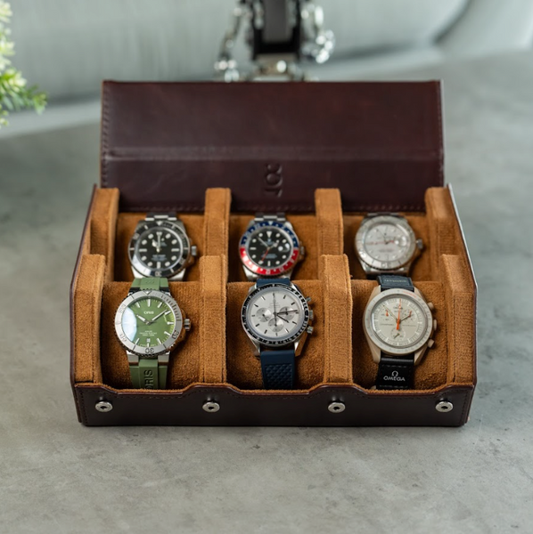 Hexagon Coffee Brown 6 Slot Watch Box