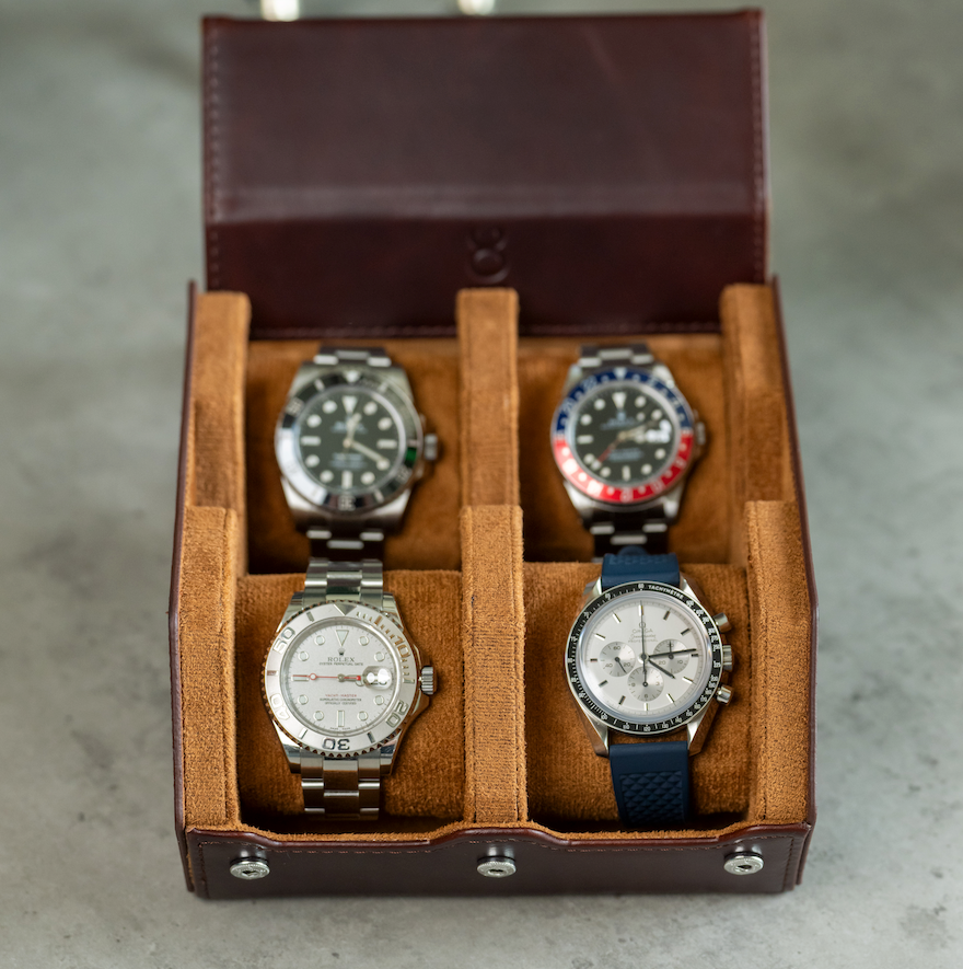 Hexagon Coffee Brown 4 Slot Watch Box