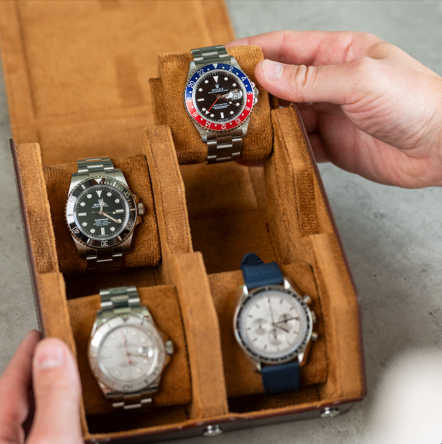 Hexagon Coffee Brown 4 Slot Watch Box