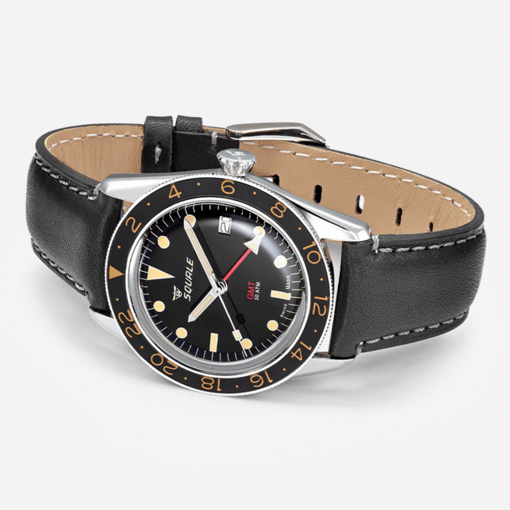 Squale Sub-39 GMT Vintage schwarzes Leder