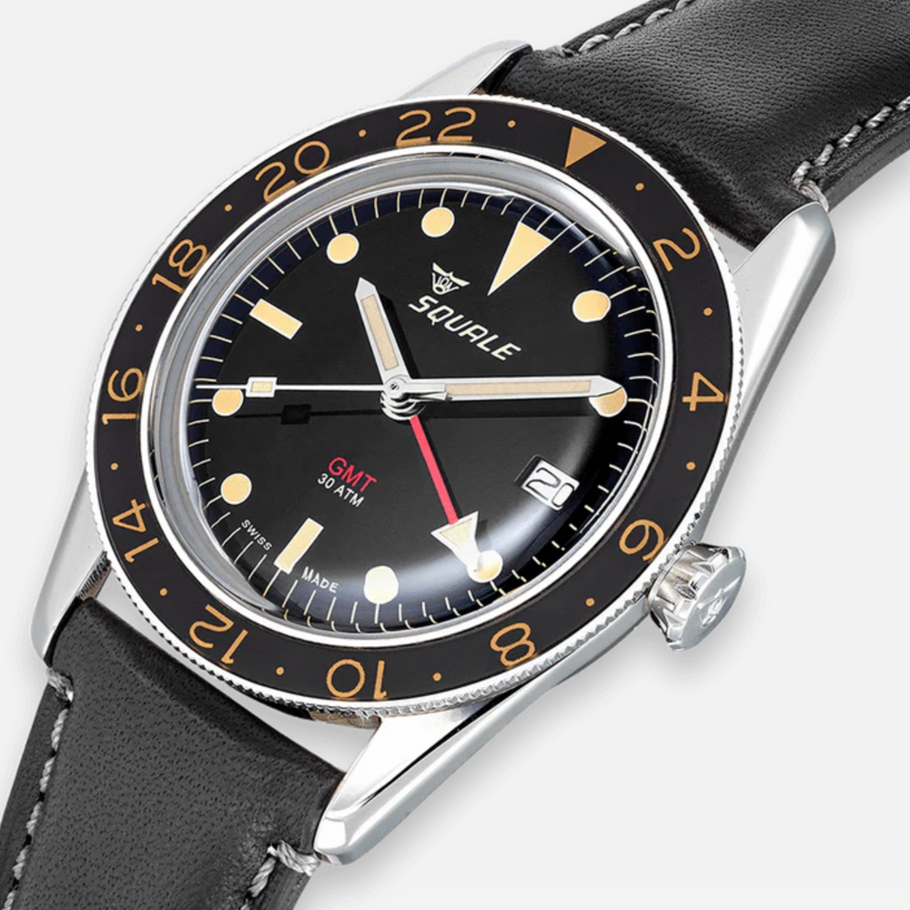 Squale Sub-39 GMT Vintage schwarzes Leder