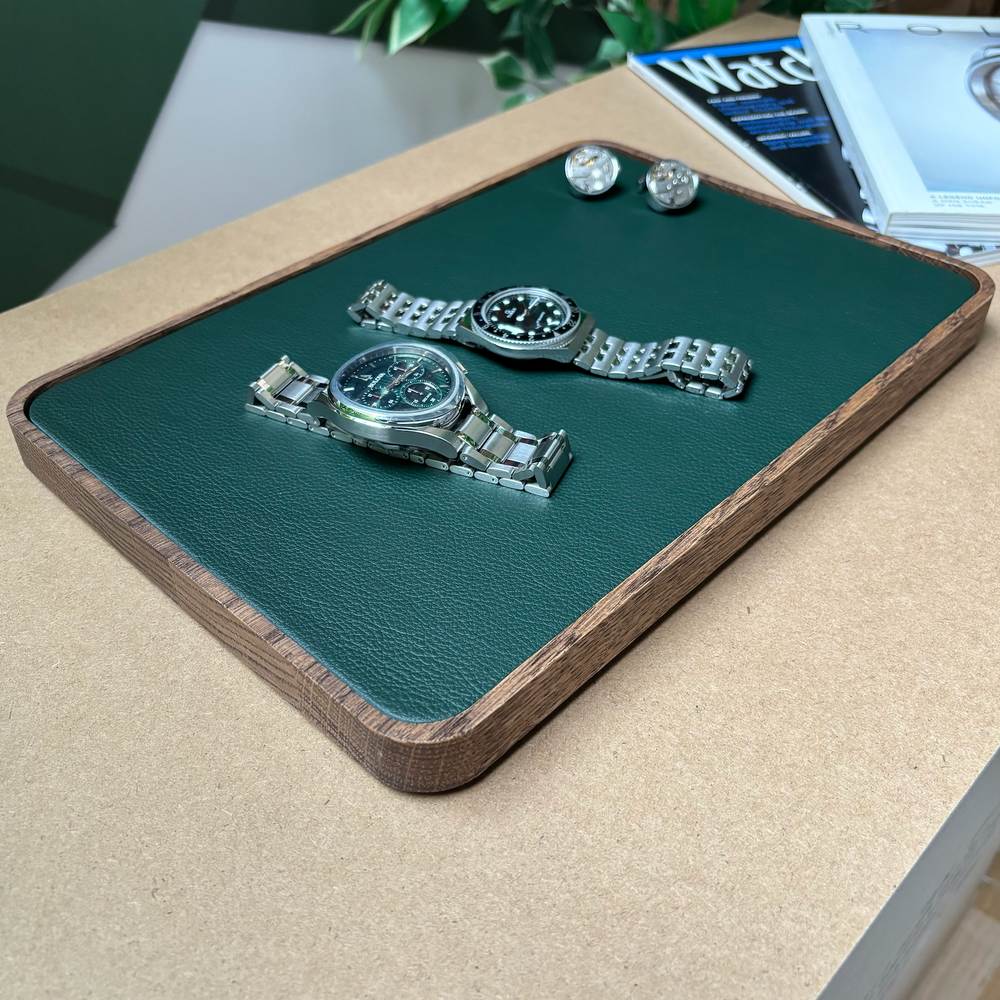 Uhrentablett - Hohes Naturholz Cognac