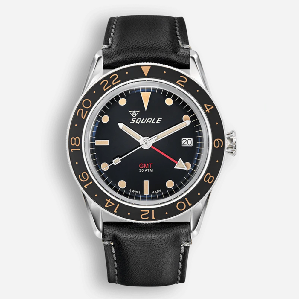 Squale Sub-39 GMT Vintage schwarzes Leder