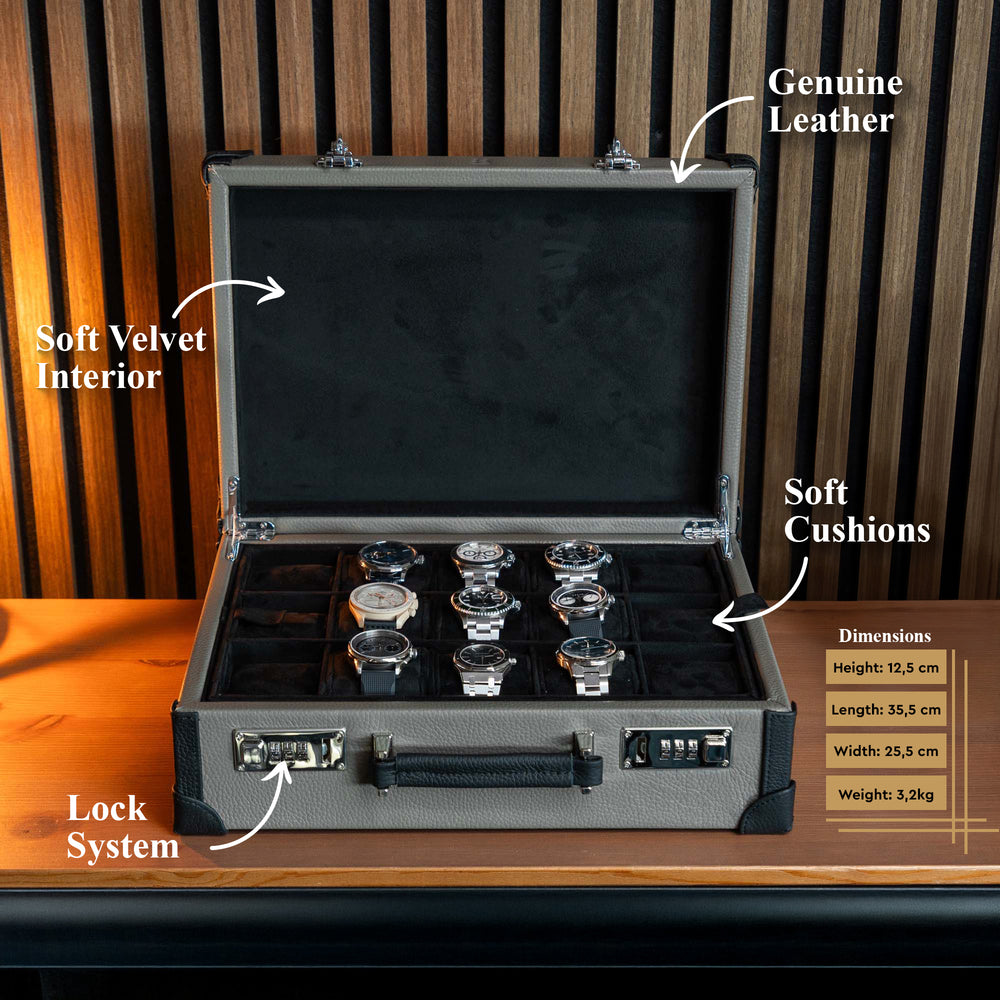 Suitcase For 15 Watches - Dark Grey