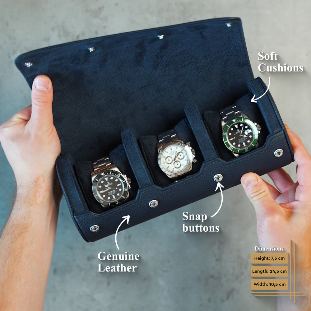 Große Uhrenrolle für die Reise - Navy Blue Litchi