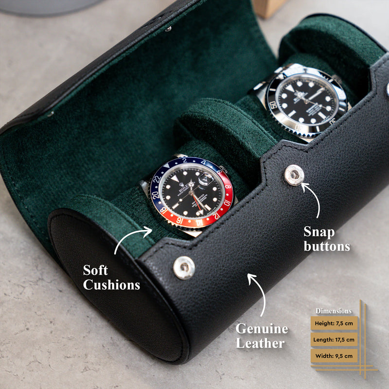 Black Green Two Slot Watch Roll