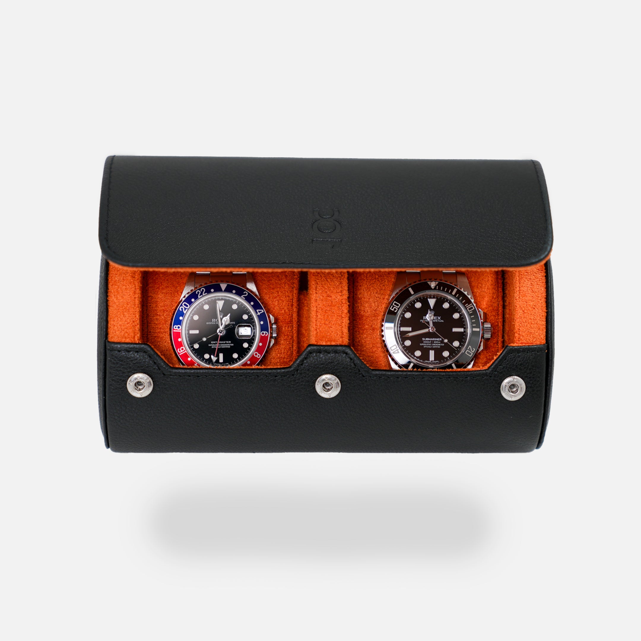 Two Slot Watch Roll Black Orange