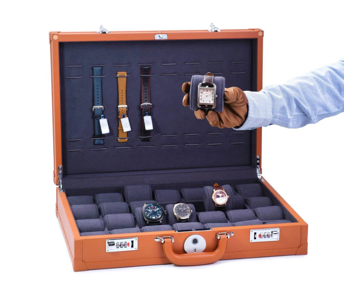 Leanschi Suitcase Uhrenbox 28 Uhren - Blau Orange