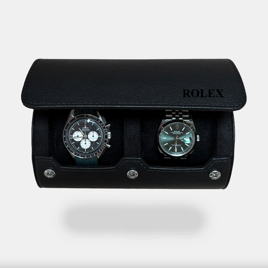 All Black Watch Roll For 2 Watches 