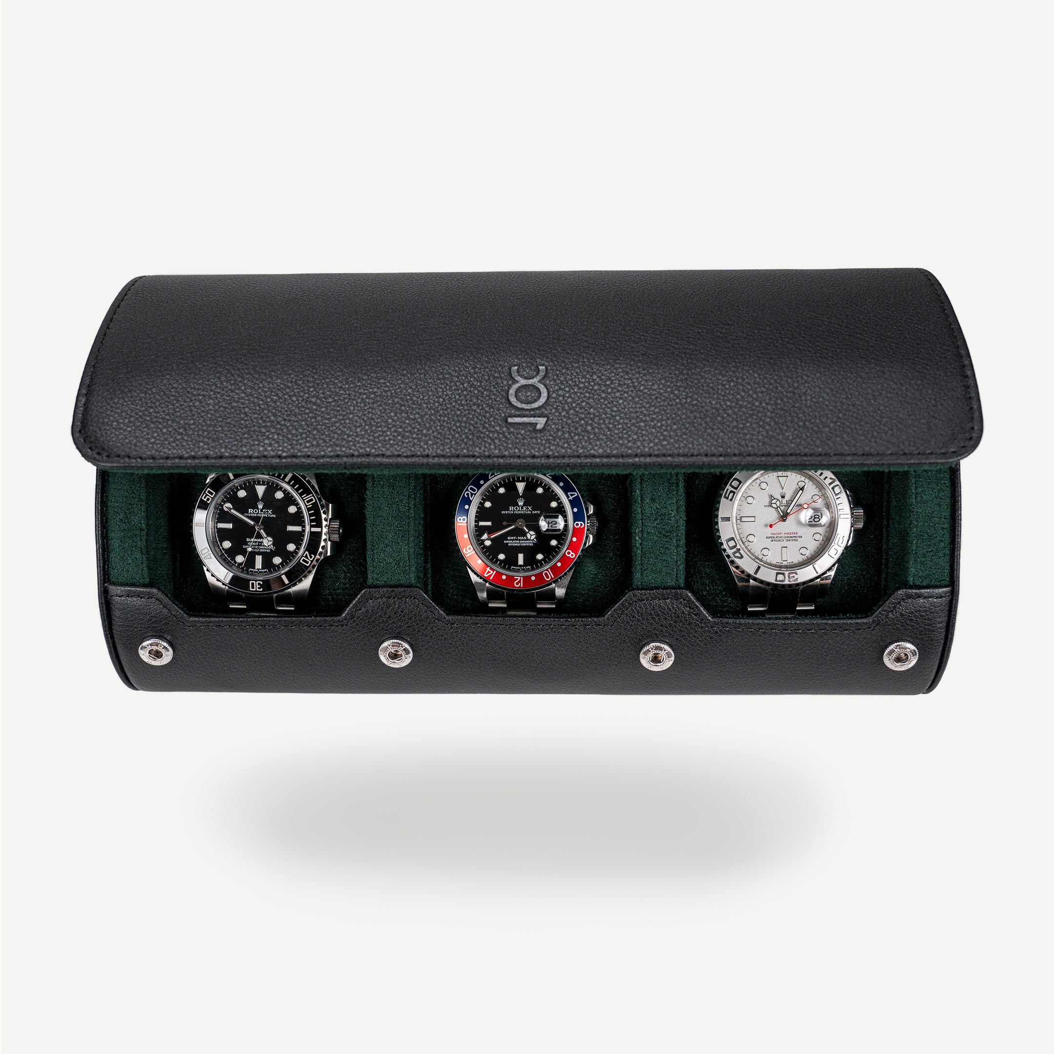 Watch roll for 3 watches black green