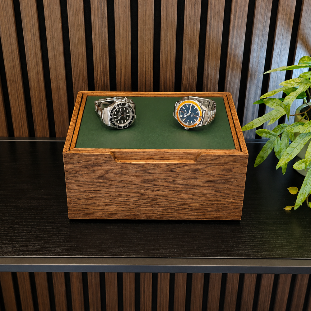 Morelund 6 Slot Wood Watch Box Dark Oak Green