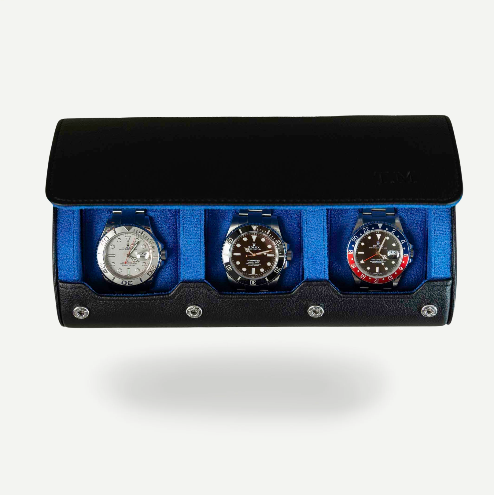 Personalized Watch Roll Large - Black Blue