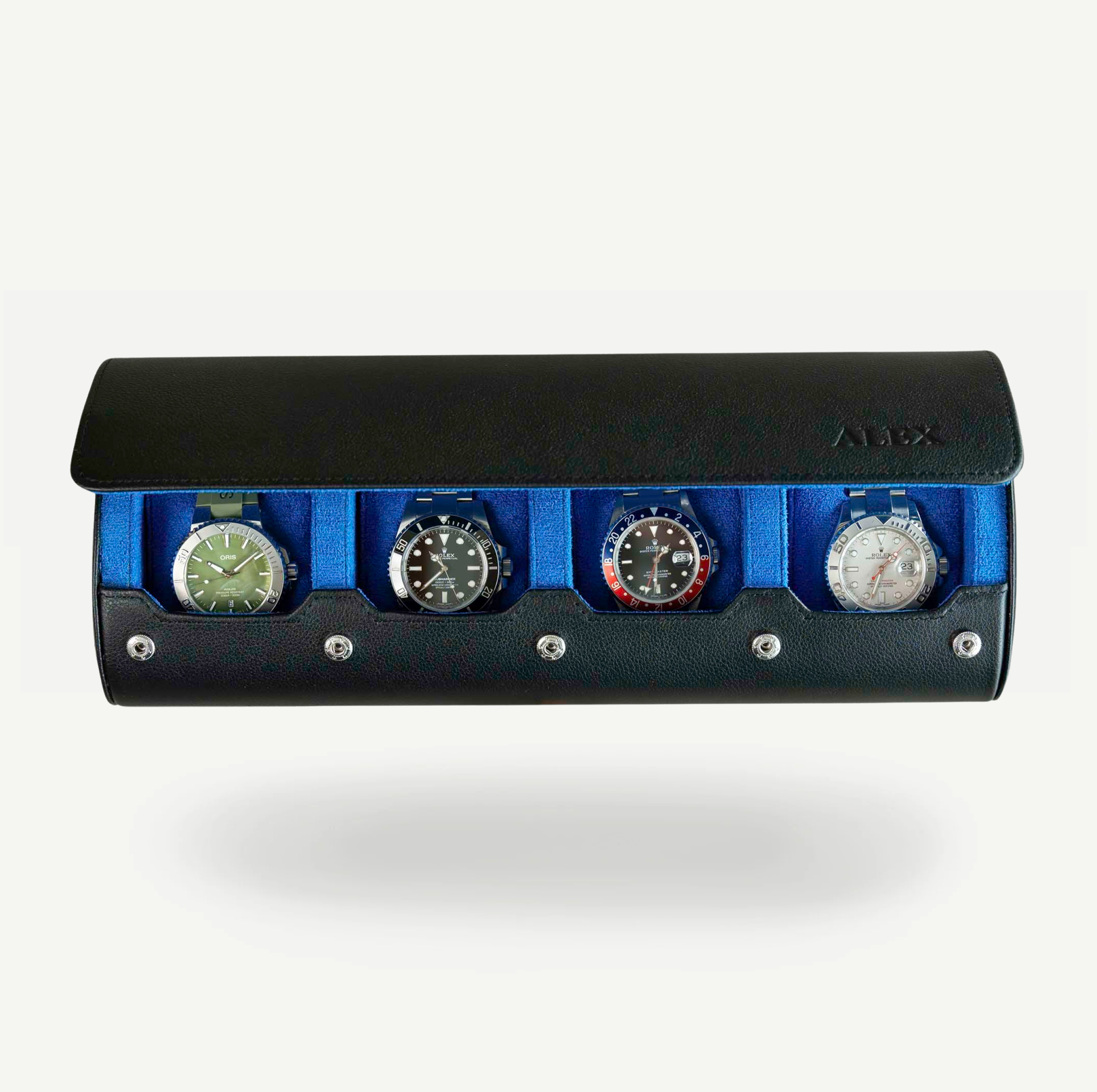 Personalized Travel Watch Roll Extra Large - Black Blue