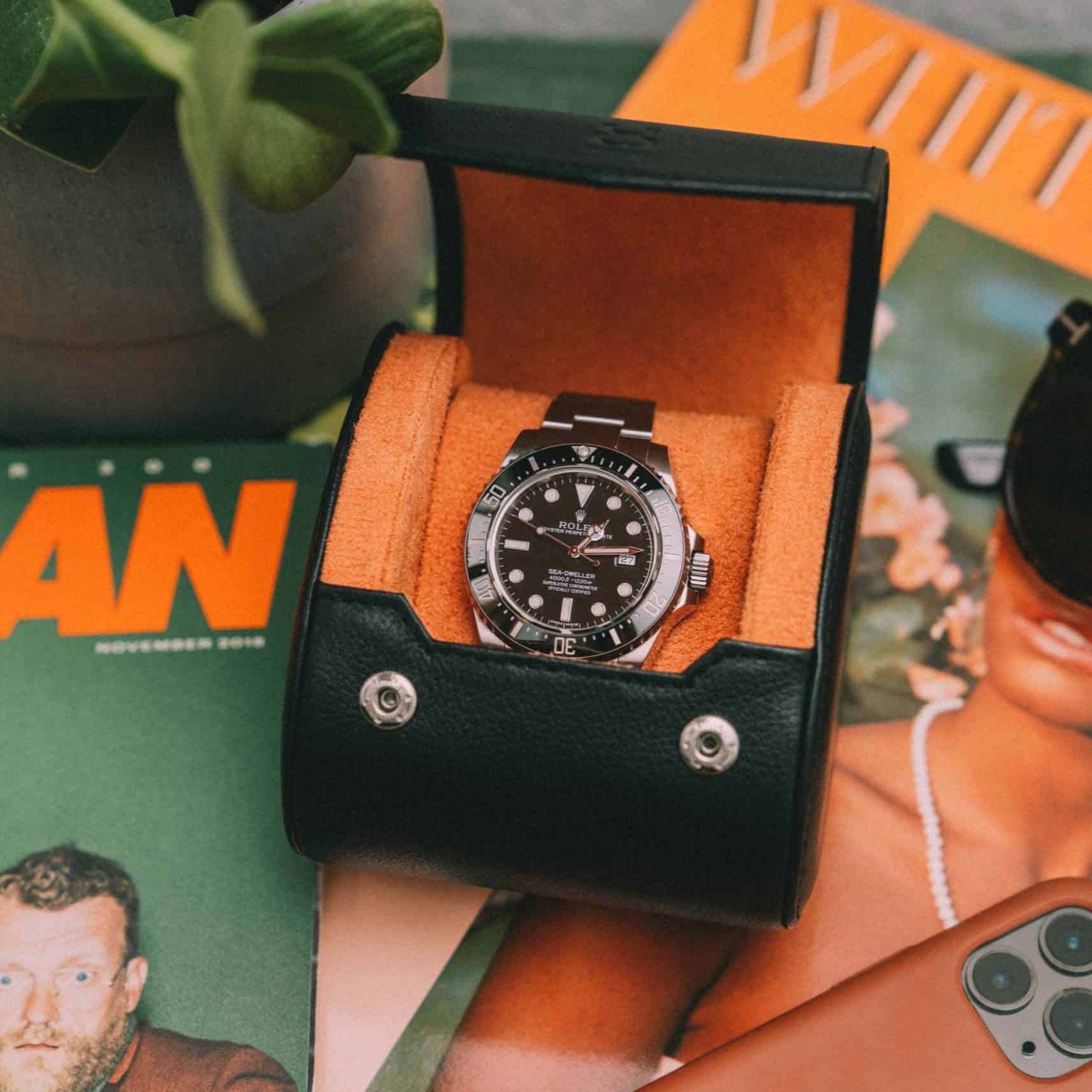 Watch Storage Roll Luxe Timepiece Collection Genuine Saffiano