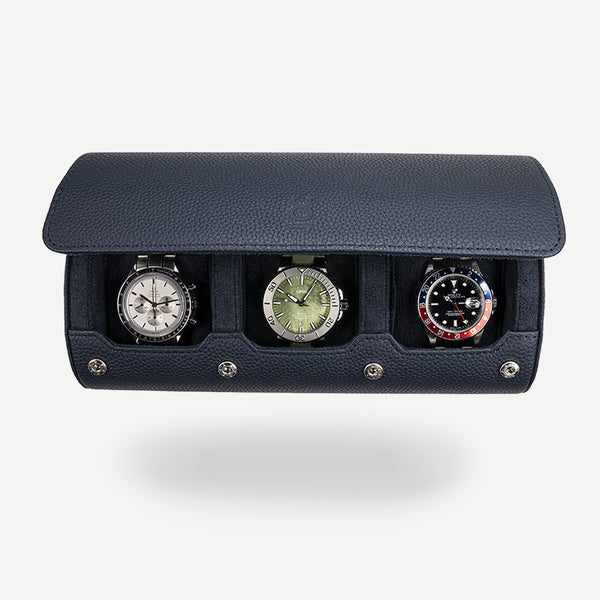 watch roll for three watches in navy blue