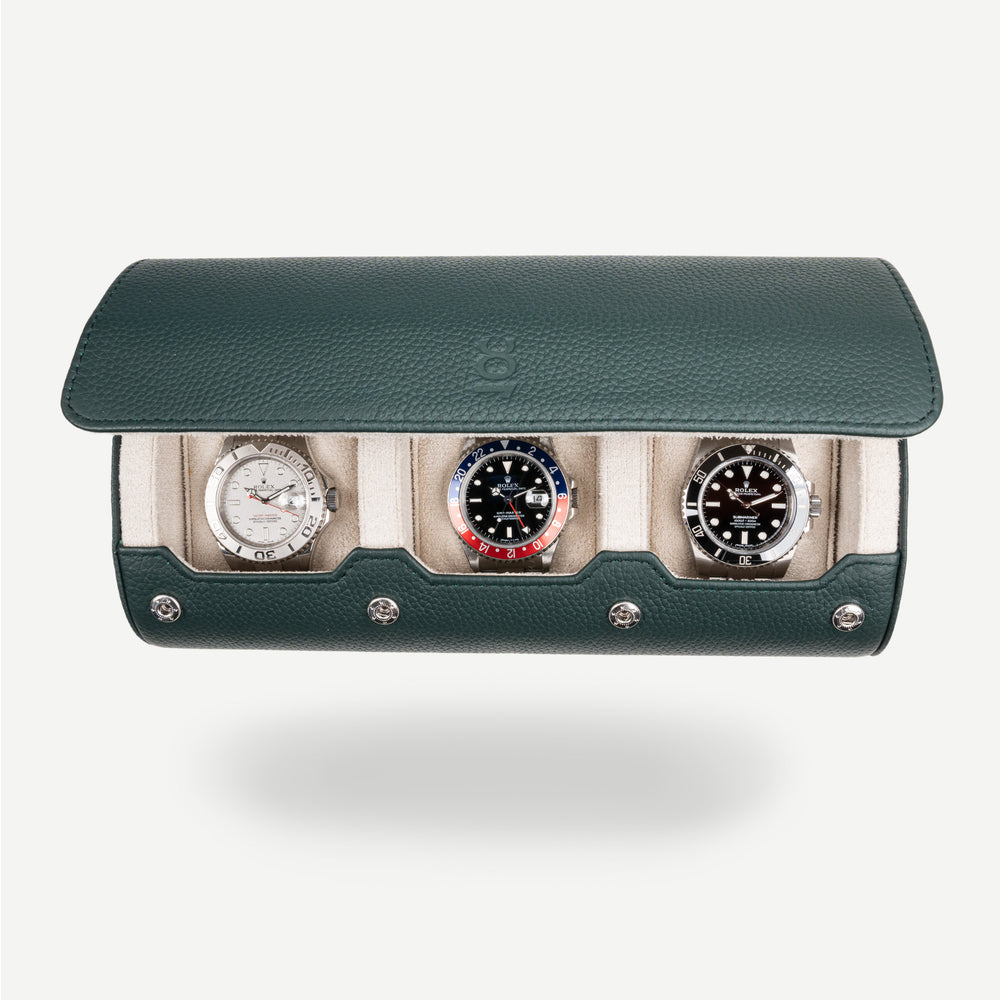 watch roll for three watches in dark green