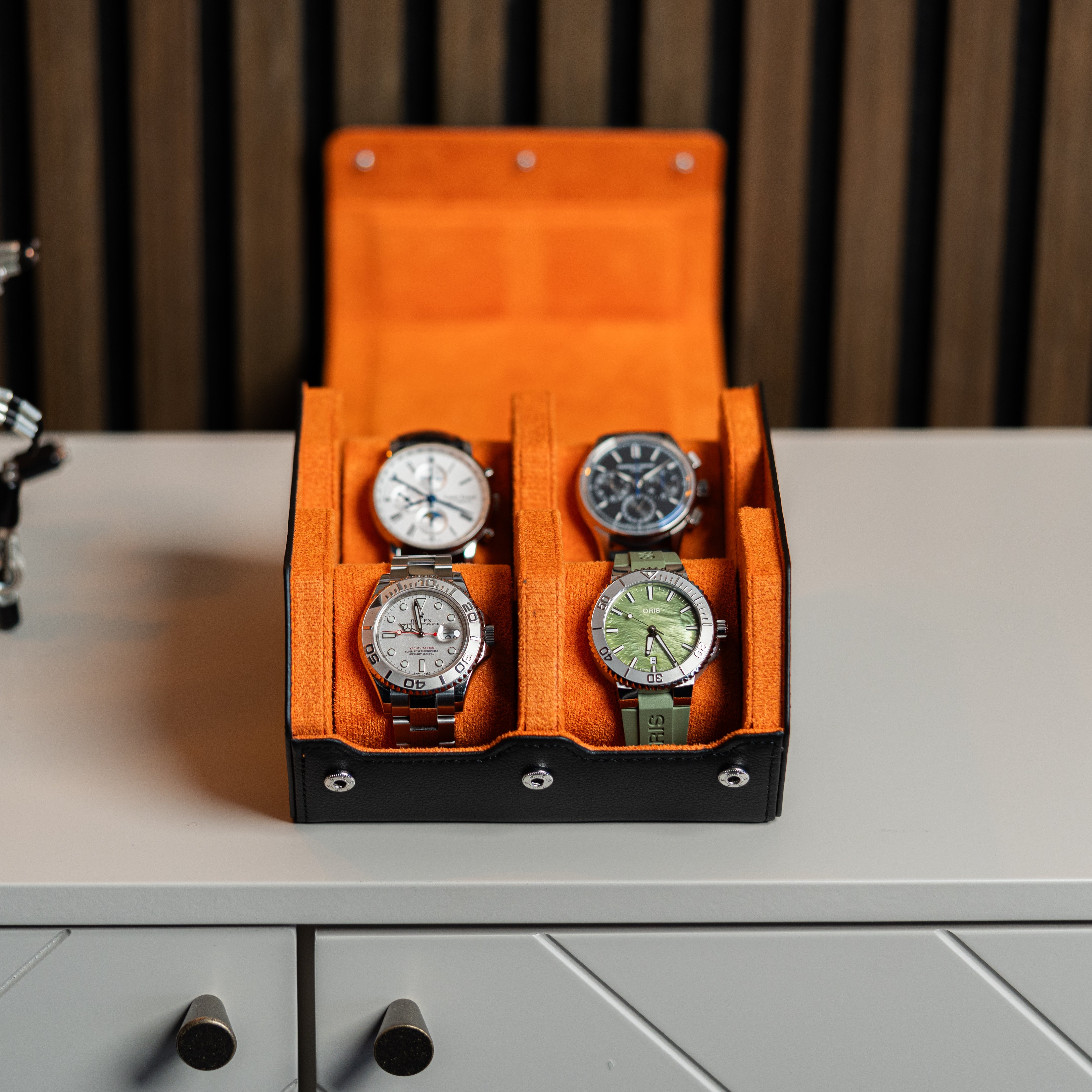 Hexagon Watch Box Small - Black Orange