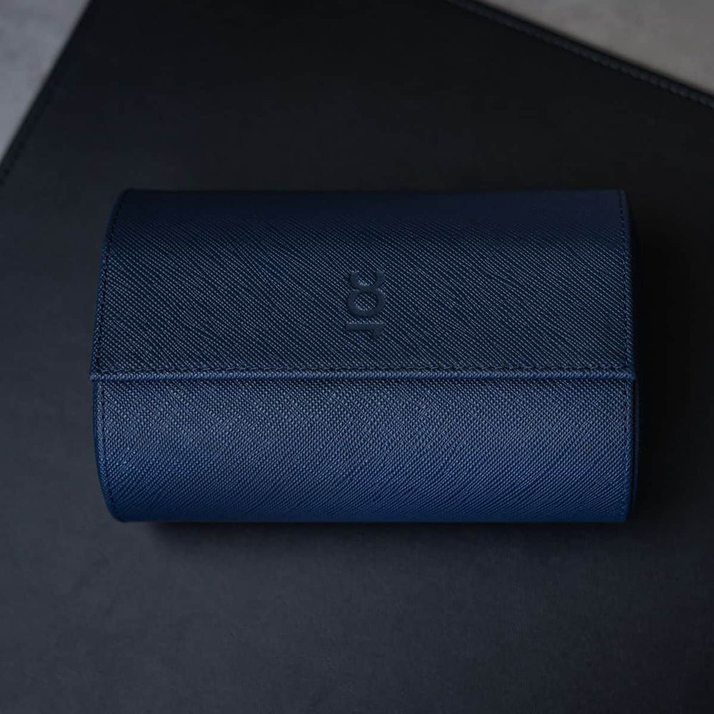 Navy Blue Saffiano 2 Slot Watch Roll 